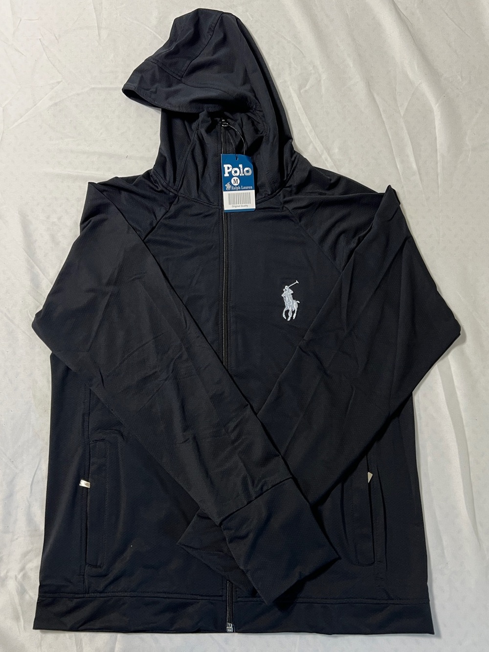 Polo by Ralph Lauren Black Hooded Varsity Jacket with White Logo